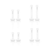 JeeGoWooss 8 Pcs Lip Bars, Plastic Cartilage Earrings, Clear Labret Studs for School, Work, Surgery, Flat Back Push In Retainers for Ear, Lip, Nose, Tragus Piercings (Transparent)