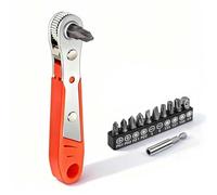 JeeGoWooss Mini Ratchet Wrench, Right Angle Phillips Magnetic Screwdriver with 1/4 Inch Drive & 10 Screwdriver Bits, High Torque Offset Reversible for Tight Spaces & DIY Repairs (Red)