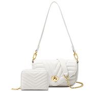 JEEHAN Quilted Crossbody Bags for women Designer Shoulder Handbags Small Purse, D1-white, S