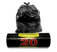 JeeJaan® 1 Roll of 20 Black Bin Bags - 50L Capacity Bin Bags Heavy Duty - Rubbish Bags Wastage Liners Trash Bags for Kitchen Office Diy Refuse Sacks Garden Bags Made from 100% Recycled Material