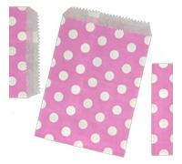 JeeJaan 100 CANDY POLKA DOT PAPER BAGS SWEET FAVOUR BUFFET GIFT SHOP PARTY SWEETS CAKE WEDDING (Pink Polka Dot, 5"x7")