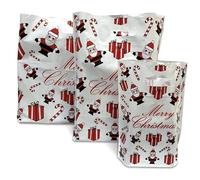 JeeJaan® 100 Pcs of Christmas Plastic Carrier Bags 15"x18"+3" - Strong Patch Handle Bags Ideal for Boutiques Clothes, Jewellery, Gifts, Retail and Shopping