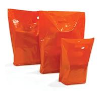 JeeJaan® 100 Pcs of Orange Plastic Carrier Bags 10"x12"+4" - Strong Patch Handle Bags Ideal for Boutiques Clothes, Jewellery, Gifts, Retail and Shopping