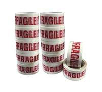 JeeJaan® 12 Rolls of Fragile Plastic Tape for Packing Boxes 48mm x 66m Bold Red Printed Parcel Tape for Packing Shipping Sealing Cartons House Moving Packaging Office Warehouse and Storage Protection