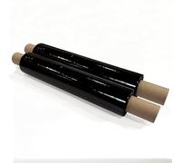 JeeJaan® 2 Rolls Black Stretch Film 400mm x 250m 23mu Extended-Core - 1.50 kg Industrial Stretch Film High-Strength Pallet Wrap Cling Film for Moving and Warehousing Return Pallets