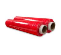 JeeJaan® 2 Rolls of Red Tinted Stretch Film 400mm x 250m 20mu Standard Core - 1.50kg Industrial Stretch Film High-Strength Pallet Wrap Cling Film for Moving and Warehousing Return Pallets