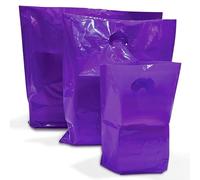 JeeJaan® 25 Pcs of Purple Plastic Carrier Bags 10"x12"+4" - Strong Patch Handle Bags Ideal for Boutiques Clothes, Jewellery, Gifts, Retail and Shopping