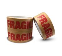 JeeJaan® 3 Rolls of Fragile Paper Tape 50mm x 50m Heavy Duty Self-Adhesive Brown Fragile Packaging Tape for Safe Shipping and Parcel Wrapping Recyclable Strong Adhesive Ideal for Fragile Goods