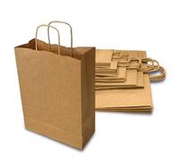 JeeJaan® 50 Brown 3X Large Paper Takeaway Bags with Strong Handles Size-6 (45 x 48 + 18 Cm) / 18" x 19" + 7" Strong Kraft Paper Bags for Grocery Shopping Parties Events Eco-Friendly Biodegradable