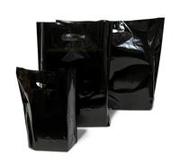 JeeJaan® 50 Pcs of Black Plastic Carrier Bags 22"x18"+3" - Strong Patch Handle Bags Ideal for Boutiques Clothes, Jewellery, Gifts, Retail and Shopping