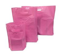 JeeJaan® 50 Pcs of Light Pink Plastic Carrier Bags 10"x12"+4" - Strong Patch Handle Bags Ideal for Boutiques Clothes, Jewellery, Gifts, Retail and Shopping