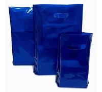 JeeJaan® 50 Pcs of Navy Blue Plastic Carrier Bags 15"x18"+3" - Strong Patch Handle Bags Ideal for Boutiques Clothes, Jewellery, Gifts, Retail and Shopping