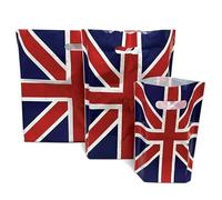 JeeJaan® 50 Pcs of Union Jack Plastic Carrier Bags 10"x12"+4" - Strong Patch Handle Bags Ideal for Boutiques Clothes, Jewelry, Gifts, Retail and Shopping