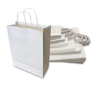 JeeJaan® 50 Pcs XLarge White Paper Bags with Strong Twisted Handles Size-4 (32 x 41 + 12 Cm) / 12.5" x 16" + 5" Sturdy Kraft Paper Bags for Retail Shopping Gifts Parties Eco-Friendly and Biodegradable