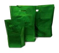 JeeJaan® 500 Pcs of Dark Green Plastic Carrier Bags 10"x12"+4" - Strong Patch Handle Bags Ideal for Boutiques Clothes, Jewellery, Gifts, Retail and Shopping