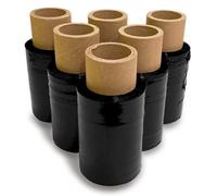 JeeJaan® 6 Rolls of Black Mini Handy Shrink Wrap 100mm x 150m 17mu - Self-Adhering Pallet Stretch Wrapper - Heavy Duty Plastic Wrap for Moving House Furniture Wrapping Film