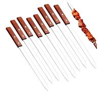 JEEJINYAN Stainless Steel Reusable 40 cm Flat Kebab Skewers with Wooden Handle, Set of 8, Barbecue Accessories
