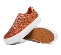 Jeekopeg Glitter Platform Sneakers Women Casual Sequin Sparkly Shoes Bling Thick Sole Walking Shoes Shiny Sequin Wedding Sneakers for Lady, Orange Glitter, 8 UK