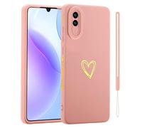 Jeelar ESONG Fashion Phone Case for Xiaomi Redmi 9A/9i/9AT,Shockproof Protective Soft Flexible Silicone TPU Bumper Cover with Cute Love-heart Plating Pattern/Wrist Strap,for Girls/Women Ladies-Pink