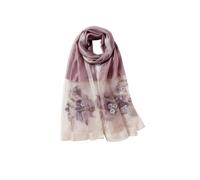 Jeelow Elegant Silk Wool Blend Scarf Shawl Wrap Lightweight Sheer for Women Embroidered Floral for Weddings Parties, Purple Bloom, Large