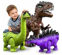 JeeMoien 3 Pack Walking Dinosaur Toy for Kids 3 4 5 6 7 years, Electric Moving Robot T-Rex, Brachiosaurus & Stegosaurus with Light & Roaring Sound for Boys 3-5 5-8, Xmas Birthday Gift for 3-4