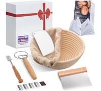 Jeensley Boxed Sourdough Starter Kit Round Bread Proofing Basket Banneton with Liner and Bread Making Tools Handmade from Quality Natural Indonesian Rattan Bread Baking Accessories