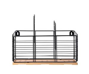 Jeensley Utensil Holder, Boxed Flat-Pack Metal Wire Utensil Caddy with Wooden Base, 3-Compartment with Removable Divider Pieces, Countertop & Wall Mounted Versatile Multifunctional Organizer