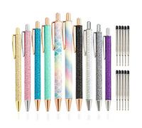 Jeenuuder 10Pcs Metal Ballpoint Pens 1.0 mm Retractable Ballpoint Pens Glitter Metal Pens with 10Pcs Refills for School Supplies