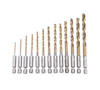 Jeenuuder 13Pc HSS Titanium Coated Drill Bit Set with 1/4inch Hex Shank