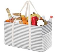 Jeenuuder Beach Tote Bag Reusable Grocery Bags withMetal Wire Frame andHandles Standing Utility Foldable Shopping Bags Grey