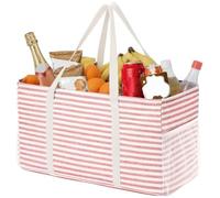 Jeenuuder Grocery Bags Reusable Grocery Bags withMetal Wire Frame andHandles Standing Utility Foldable Shopping Bags Pink