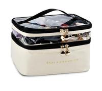 Jeenuuder Large Layer Travel Makeup Bags, Clear Cosmetic Organizer, Skincare Storage, Milky White Makeup Bag