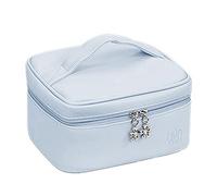 Jeenuuder Medium Cosmetic Bag PU Leather Waterproof Zipper Make Up Bag Travel Washing Makeup Organizer Toiletry Bag Blue