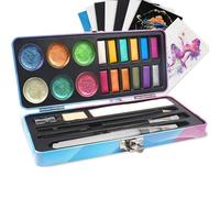Jeenuuder Watercolor Paint Set, 18 Color Glitter Watercolor Paint Kit (12 Metallic & 6 Chameleon), Portable Travel Set with Brush Easy to Use