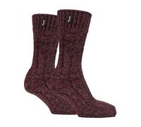 Jeep 1 Pack Men's Ribbed Wool Hiking Socks | Knit Design Padded Boot Socks - Brown / Berry - 6-11 UK