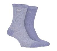 Jeep 2 Pack Ladies Supersoft Warm Ribbed Thick Hiking Boot Socks - Lilac / Cream - 4-8 UK