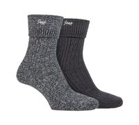 Jeep 2 Pack Ladies Turn Cuff Boot Socks | Performance Polyester Walking Socks - 4-8 UK - Charcoal / Slate