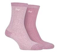 Jeep - 2 Pairs Ladies Supersoft Cute Warm Ribbed Thick Hiking Boot Socks (4-8, Rose/Cream)