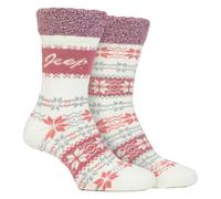 Jeep 2 Pairs Ladies Thermal Patterned Fairisle Socks Warm Winter Socks - 4-8 UK - Cream