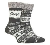 Jeep 2 Pairs Ladies Thermal Patterned Fairisle Socks Warm Winter Socks - 4-8 UK - Grey