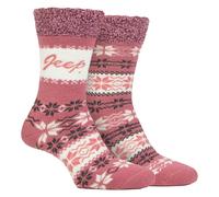 Jeep 2 Pairs Ladies Thermal Patterned Fairisle Socks Warm Winter Socks - 4-8 UK - Pink