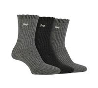 Jeep 3 Pack Ladies Bamboo Scalloped Ankle Socks | Ribbed Cushioned - 4-8 UK - Black / Charcoal