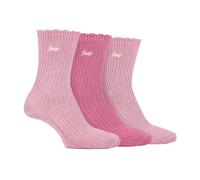 Jeep 3 Pack Ladies Bamboo Scalloped Ankle Socks | Ribbed Cushioned - 4-8 UK - Cerise / Cream