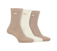 Jeep 3 Pack Ladies Bamboo Scalloped Ankle Socks | Ribbed Cushioned - 4-8 UK - Taupe / Cream