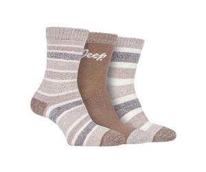 Jeep 3 Pack Ladies Performance Heavy Duty Cushioned Hiking Boot Socks - Tan / Cream / Coffee - 4-8 UK