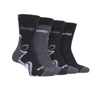 Jeep 4 Pack Mens Anti Blister Cushioned Performance Boot Socks - 6-11 UK - Charcoal / Black