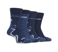 Jeep 4 Pack Mens Anti Blister Cushioned Performance Boot Socks - 6-11 UK - Denim / Navy