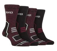 Jeep 4 Pack Mens Thermal Boot Socks for Winter Thick Knitted Technical Boot Socks (6-11, Black/Berry)