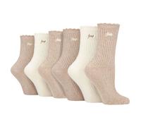 Jeep 6 Pack Ladies Bamboo Boot Cute Scalloped Top Socks - 4-8 - Taupe / Cream