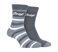 Jeep Breathable Cushioned Thermal Boot Socks - 2 Pack Striped Socks for Women - 4-8 UK - Slate / Cream
